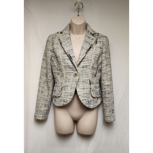 The Limited Single Breasted Tweed Suit Jacket Size 2 Color Black/Cream - Picture 2 of 11